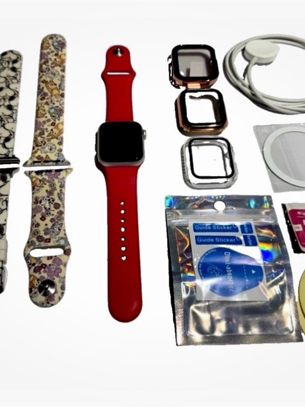 Apple Watch with Red Sport Band and three Replacement Bands